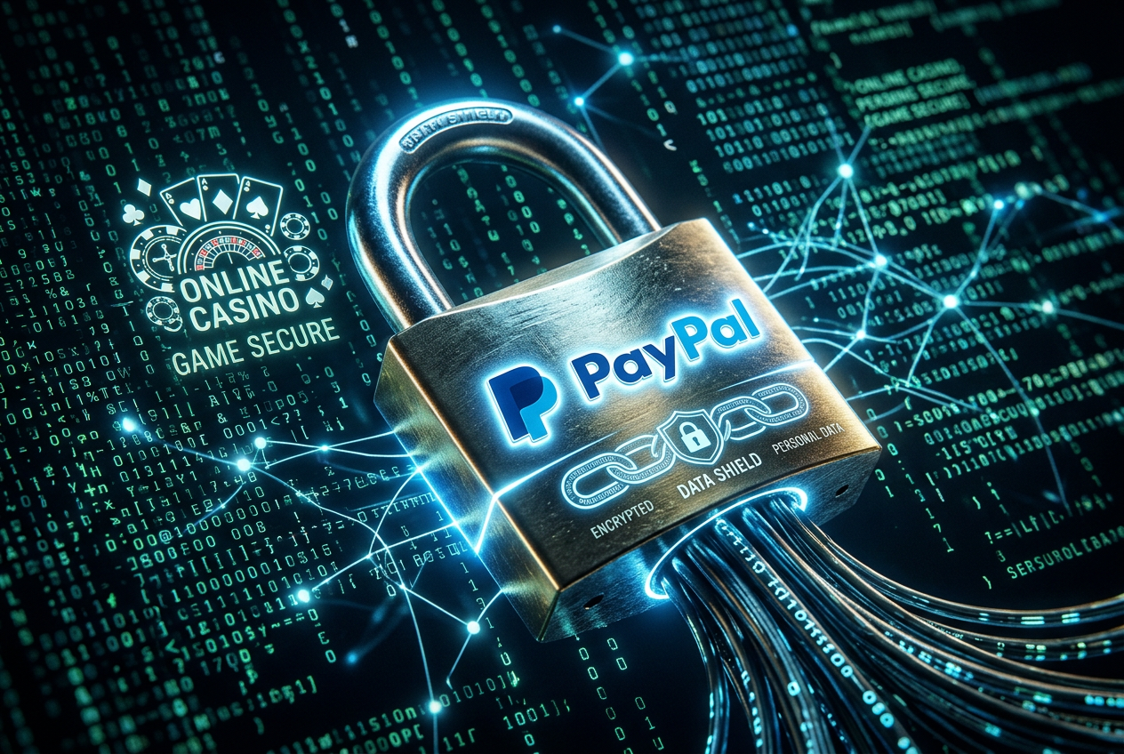 Bezpečná platba přes PayPal v online kasinu se zámkem a logem