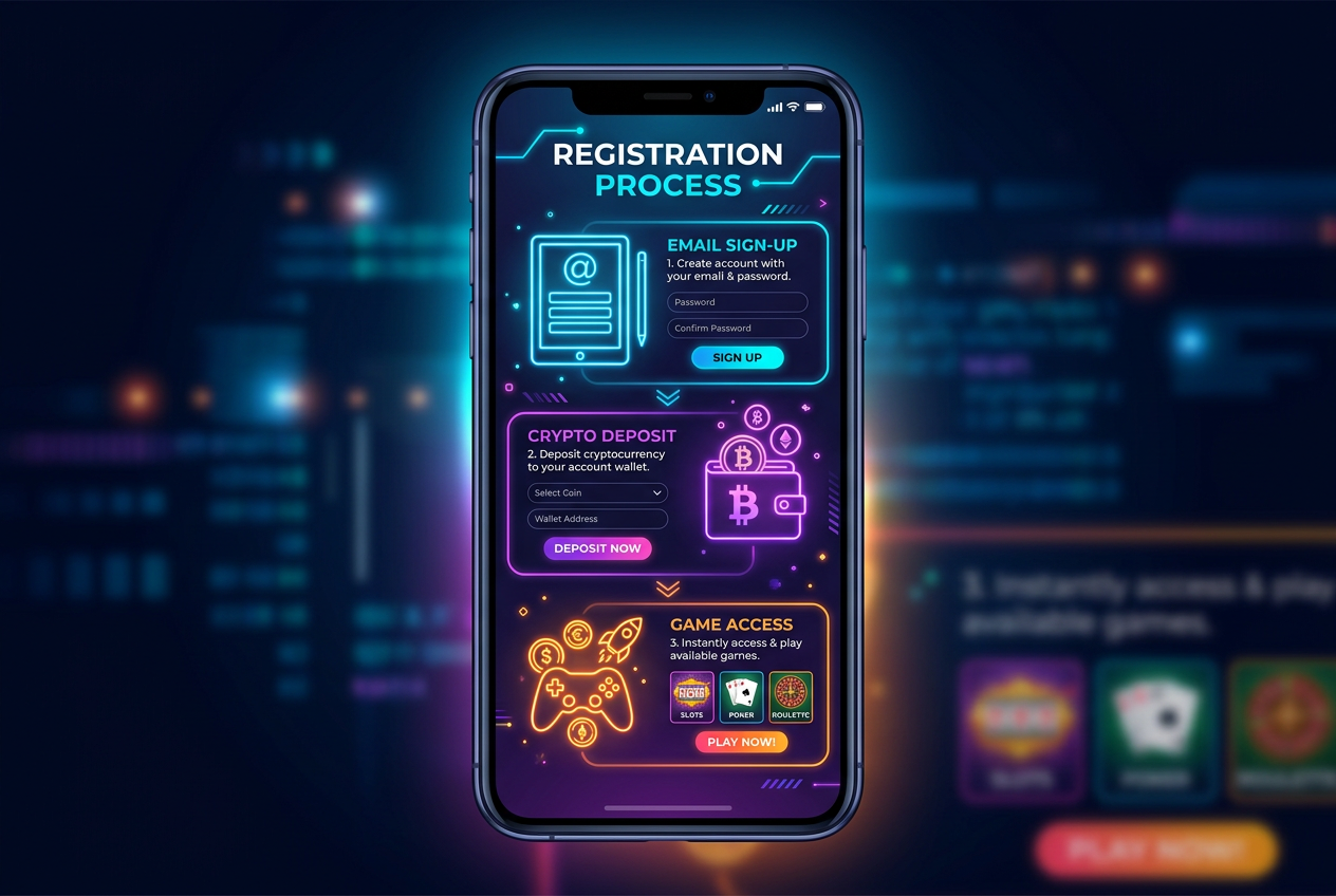 Infografika kroků registrace v online kasinu bez bankovního účtu